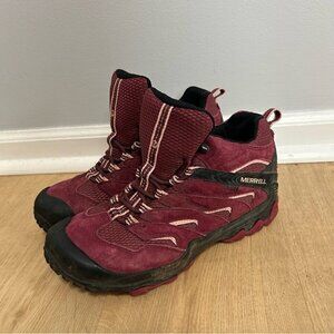 Merrell Chameleon 7 Limit Mid Waterproof Maroon Red Outdoor Hiking Boots 9.5
